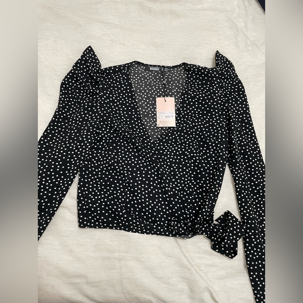 Missguided Polka Dot Wrap Blouse